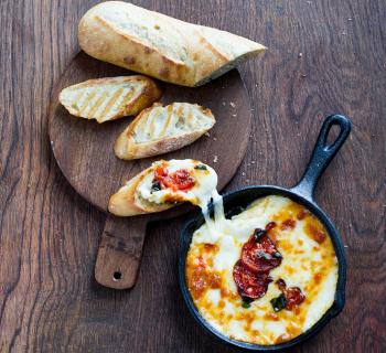 Baked Provolone Grilled Toast with Tomatoes, Marjoram and Balsamic