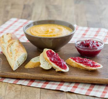 Baked Sweet Potato Soup with Cranberry Croustade