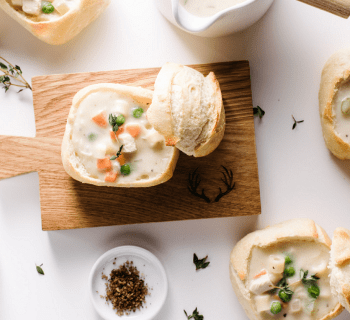 Mini Creamy Chicken Noodle Bread Bowls