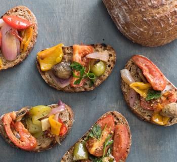 Oven Roasted Seasonal Vegetable Bruschetta