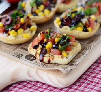 Southwestern bruschetta on a tray