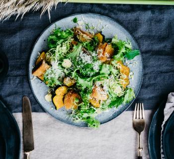 Fall Panzanella with Roasted Squash and Creamy Lemon Pepper Dressing