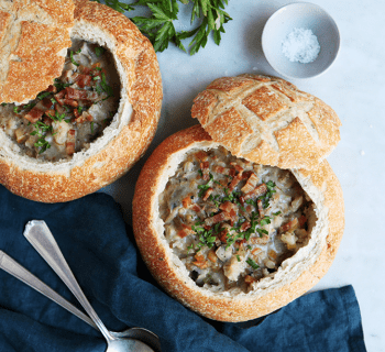 Cauliflower and Clam Chowder Bread Bowl