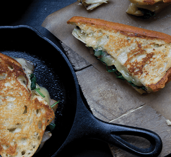 Classic Grilled Cheese with Sautéed Spinach and Artichokes