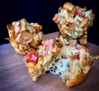 Roasted Garlic, Pepperoni and Mozzarella Bread Muffins