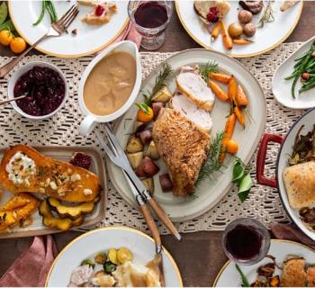 Holiday table scape overhead shot