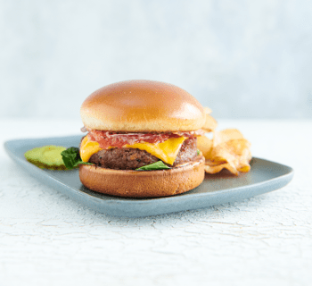 Plant Based Cheeseburger with Slow Roasted Tomato and Garlic Aioli