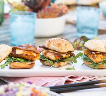 Grilled Chicken Slider Melts with Bacon and Carolina Mustard Sauce