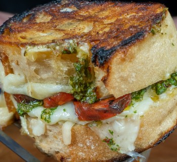 Grilled Cheese with Linguica Brazilian Grilling Sausage and Chimichurri Sauce