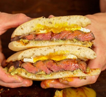 Steak & Egg Breakfast Sandwiches with Salsa Macha