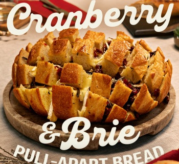Cooked loaf of cranberry and brie pull-apart bread 